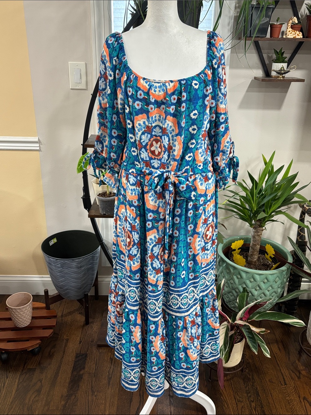 Figueroa & Flower boho Blue Printed Midi Dress size XL - Picture 2 of 5